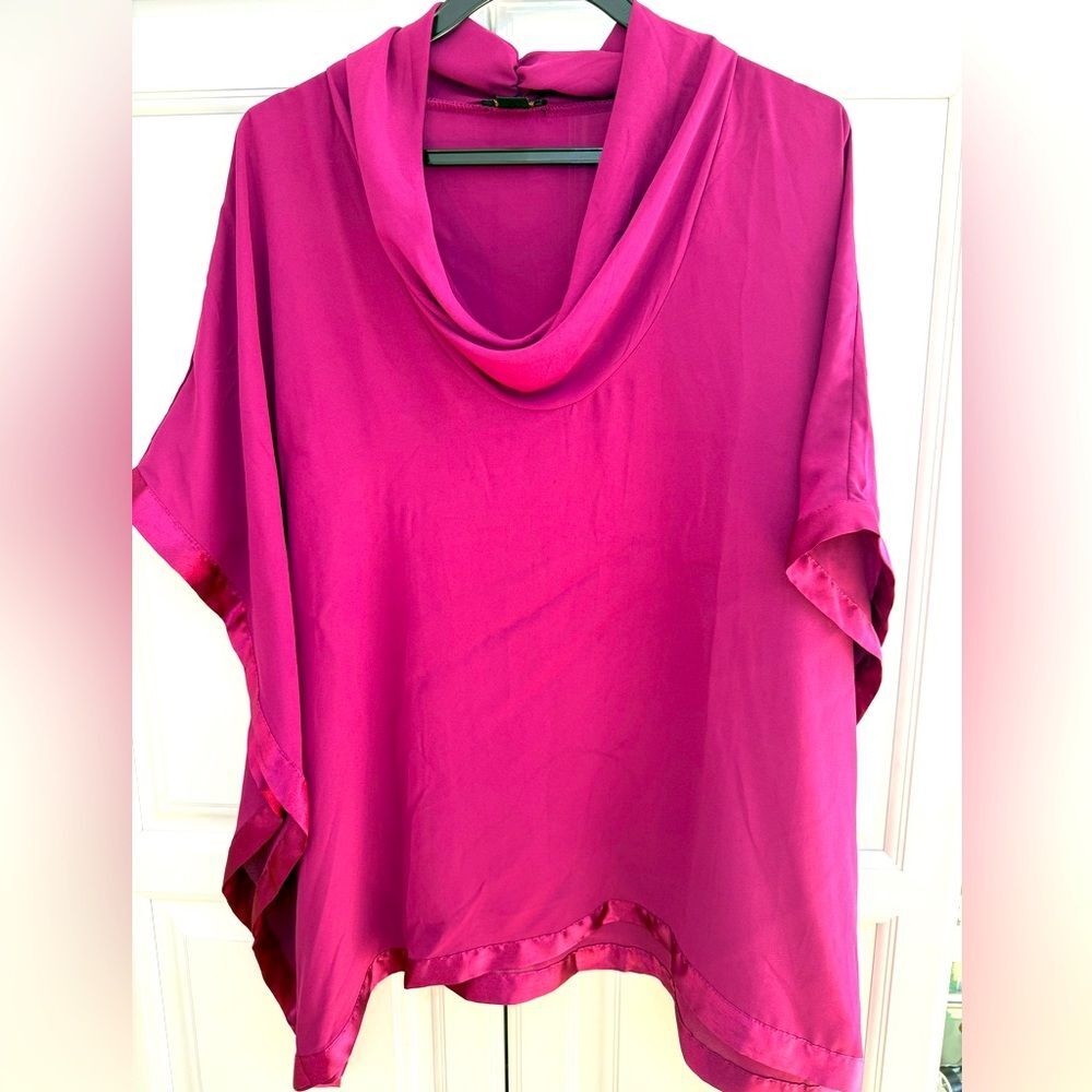 Iman flowing pink satin pink round neck cape top 
Size M